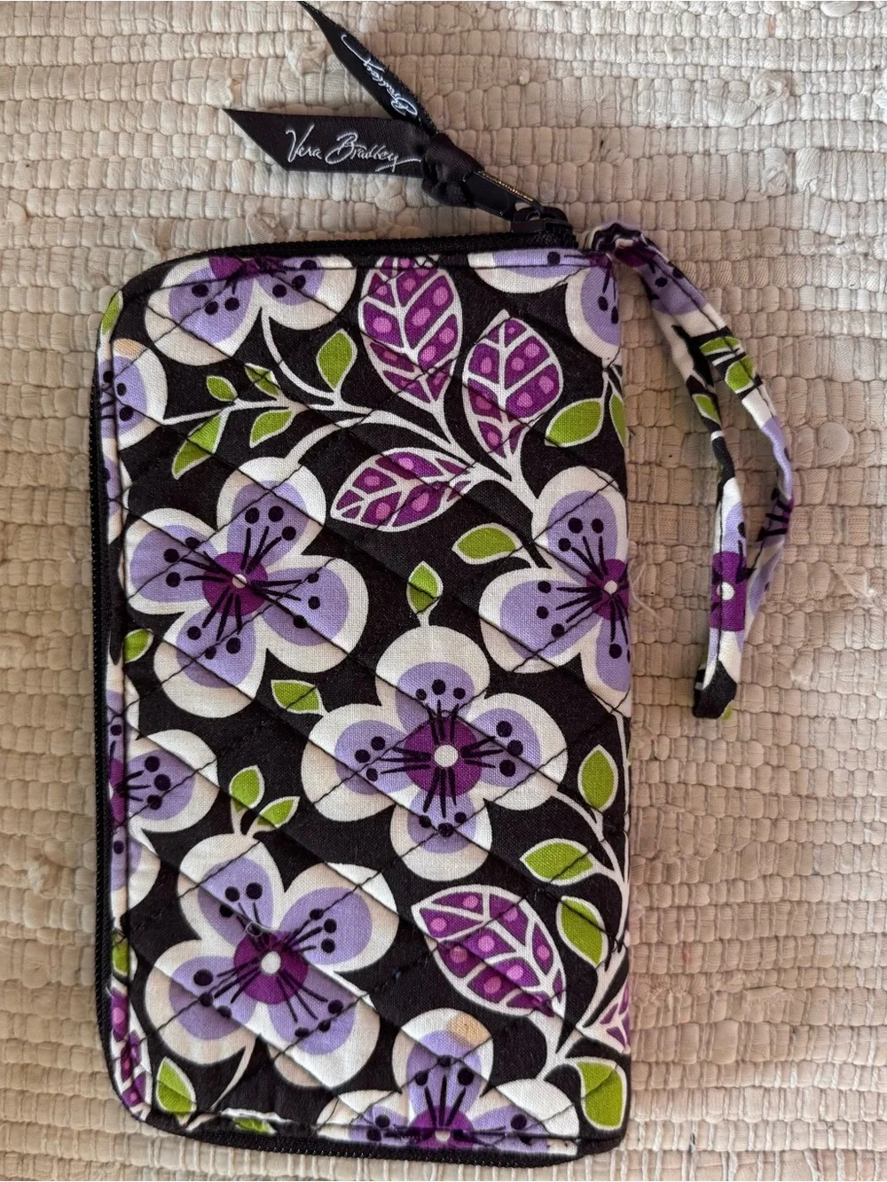 Vera Bradley Plum Petals 3 Piece Toggle Tote Wallet Wristlet Set
